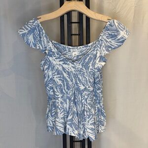 Elegant‎ Blue and White Off-Shoulder Blouse